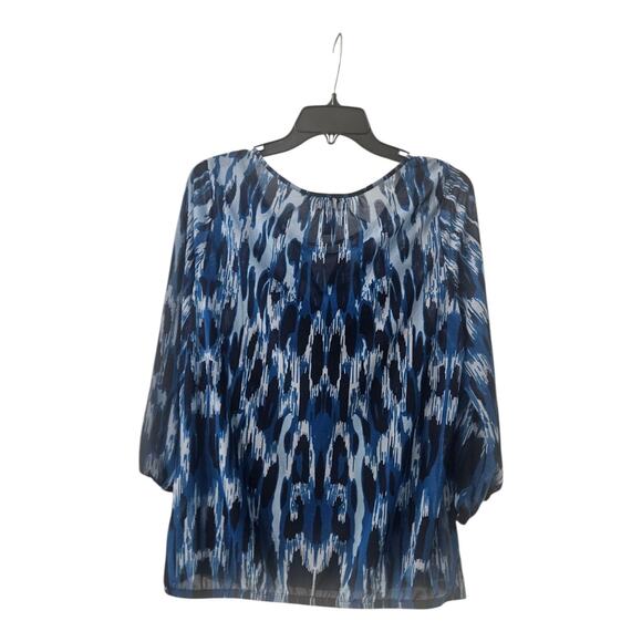 INC International Concepts Womens Blouse XL Blue Sheer Overlay Camisole Keyhole - Picture 2 of 7